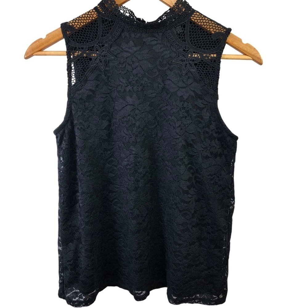 Whimsigoth Black Blouse Top Sz S Lace Trim High Neck Victorian Sleeveless Witchy